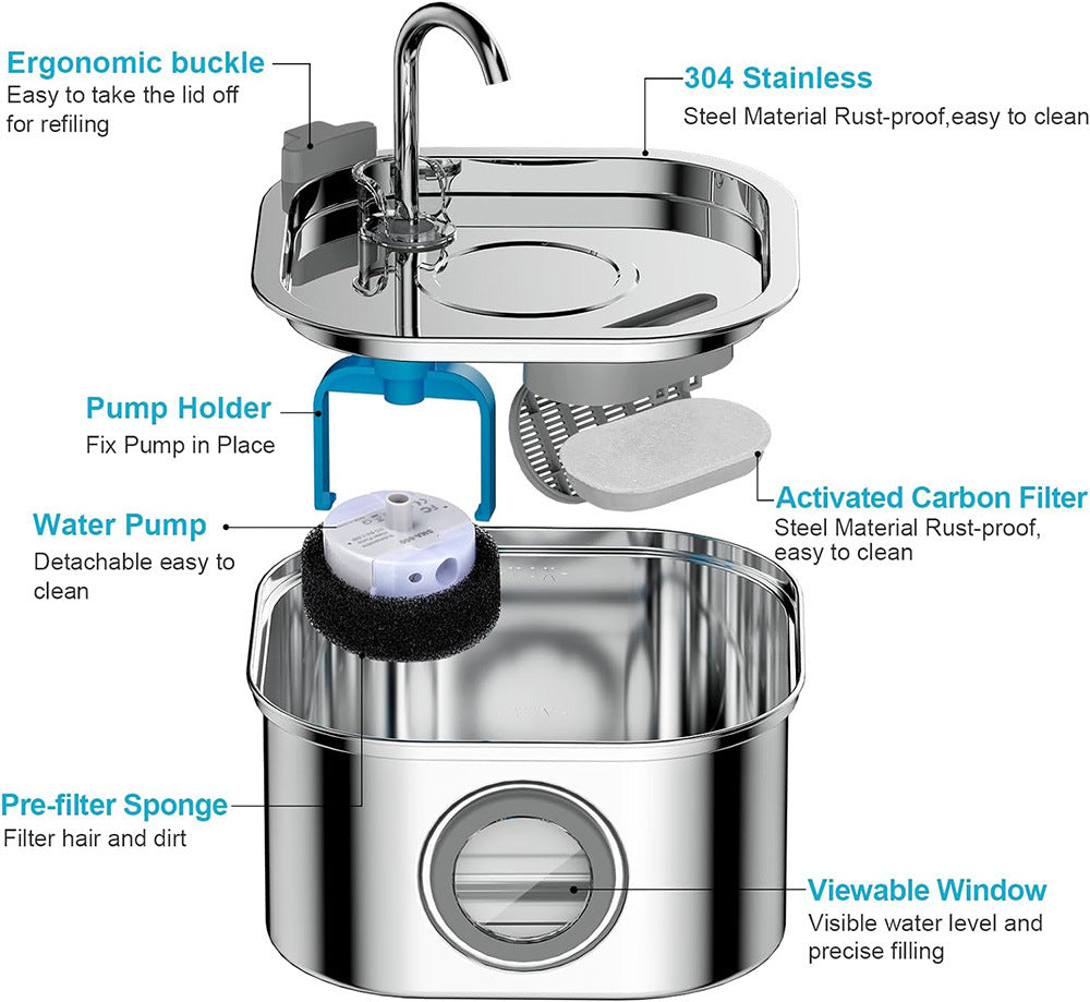 🐾 PawMaxi™ PureFlow 3.2L Stainless Steel Cat Fountain